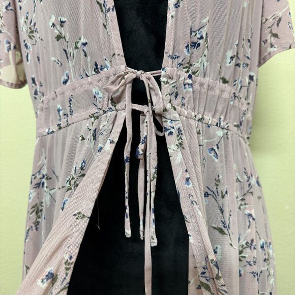 American Rag Cie Kimono Cardigan Womens XL Pink Floral Hi-Low Sheer Boho Hippie - Picture 3 of 10